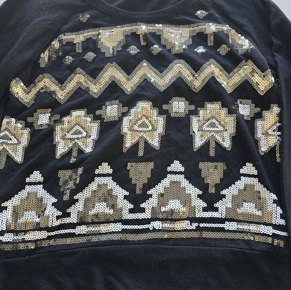 Wallflower Sweatshirt Women Sz L Black White Long Sleeve Embroidered Sequin - Picture 5 of 12